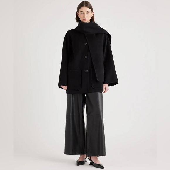 Quince Double-Faced Merino Wool Scarf Coat Color Black Size Small - Picture 4 of 11